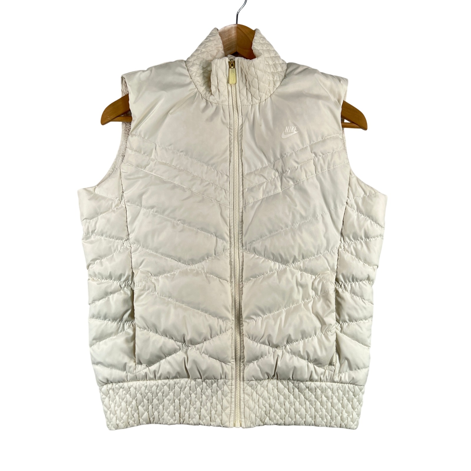 Nike Nsw Down Fill Quilted Puffer Vest Womens Medium White Chevron Layering Zip